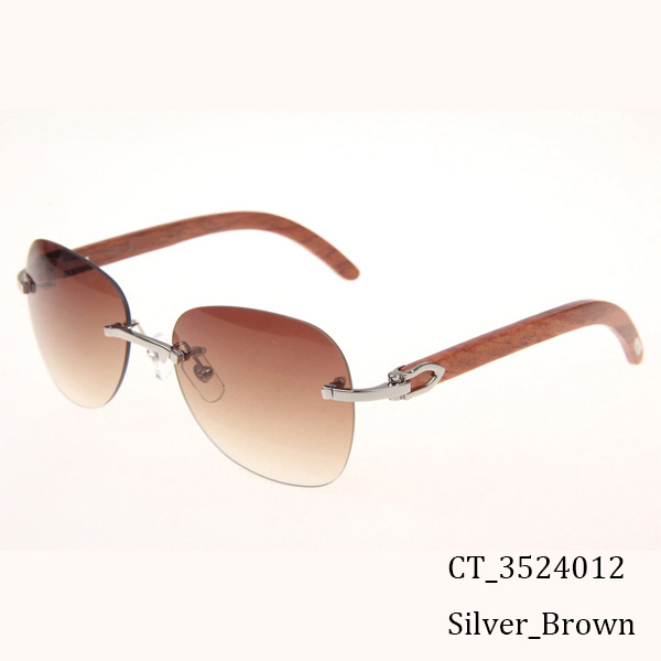 Cartier CT 3524012 Aviator Lens Wood Sunglasses In Silver Brown - FashionPlug