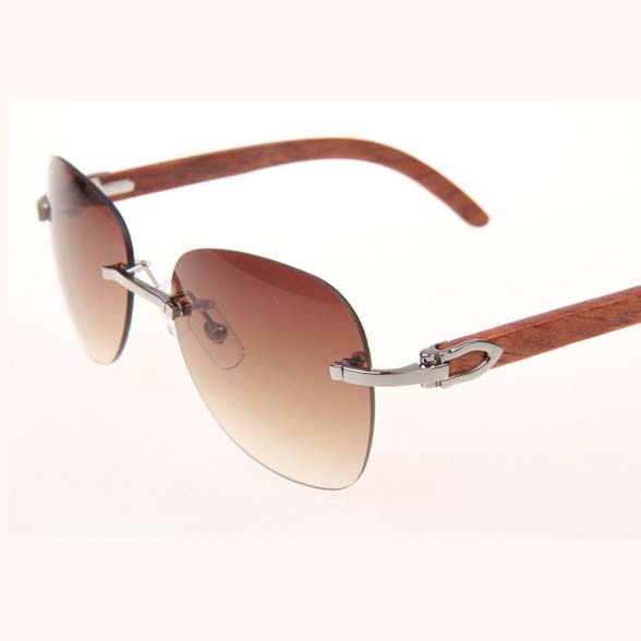 Cartier CT 3524012 Aviator Lens Wood Sunglasses In Silver Brown - FashionPlug