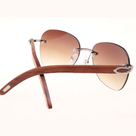 Cartier CT 3524012 Aviator Lens Wood Sunglasses In Silver Brown - FashionPlug