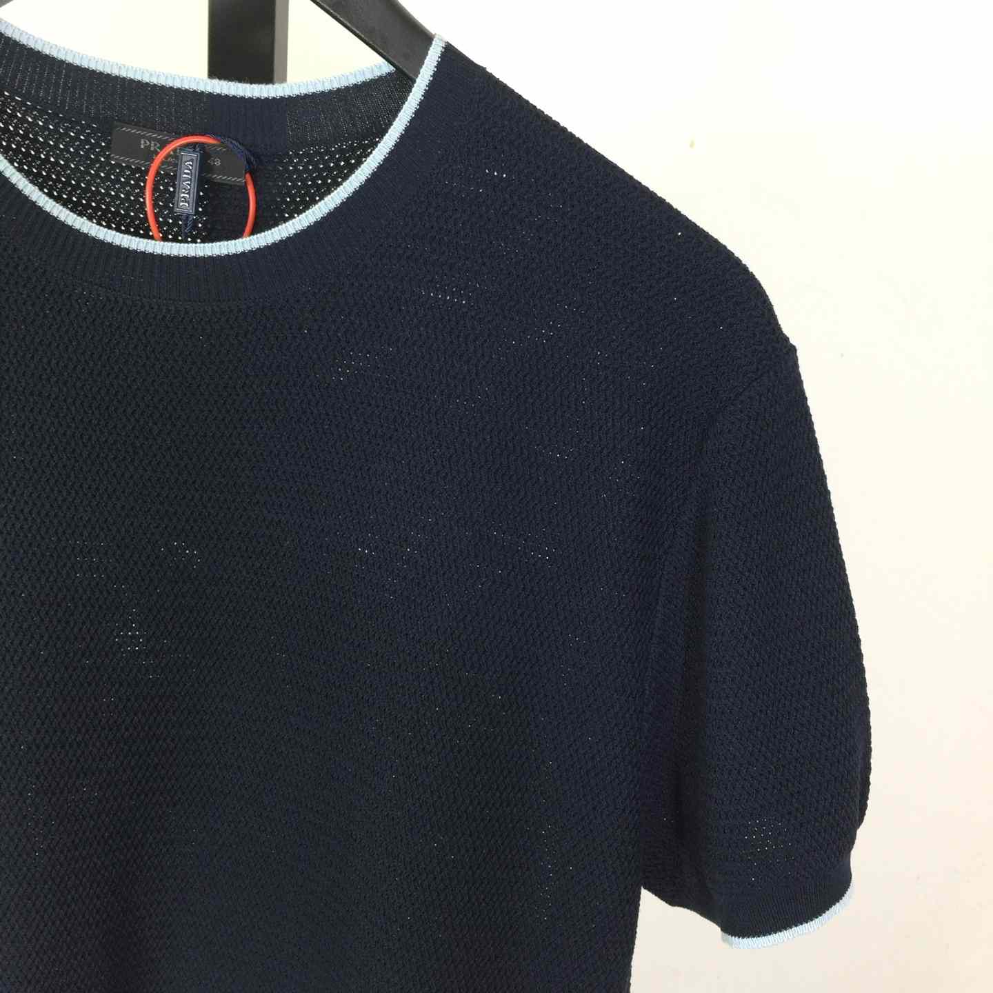 Prada Blue T-Shirt In Silk And Cotton - FashionPlug