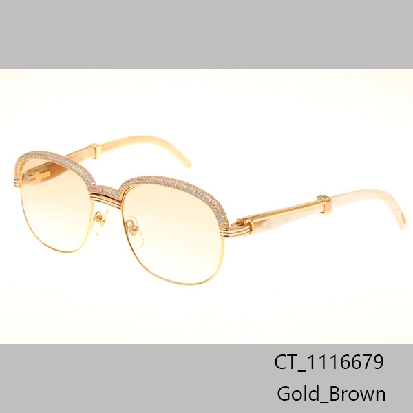 Cartier CT_1116679 Diamond White Buffalo Sunglasses In Gold Brown - FashionPlug