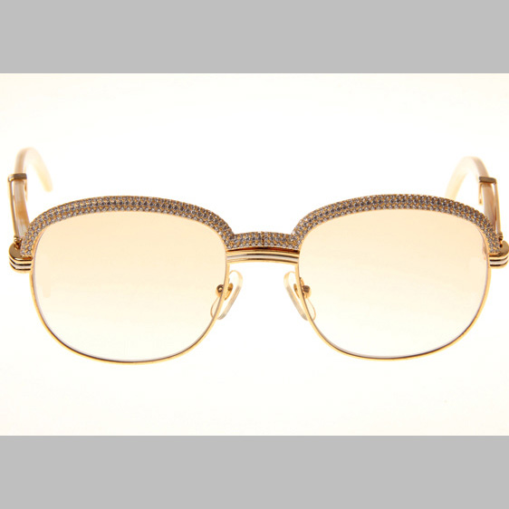 Cartier CT_1116679 Diamond White Buffalo Sunglasses In Gold Brown - FashionPlug