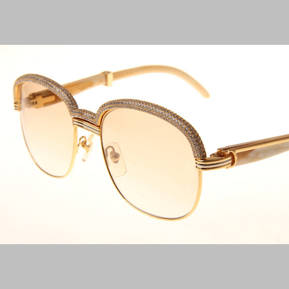 Cartier CT_1116679 Diamond White Buffalo Sunglasses In Gold Brown - FashionPlug