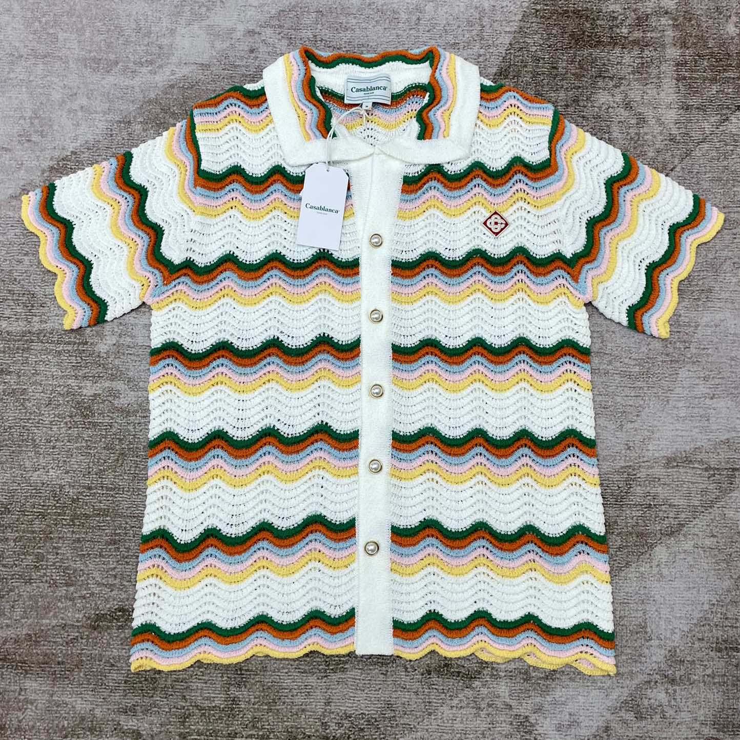 Casablanca Wavy Short-sleeve Boucle Shirt   D0058 - FashionPlug