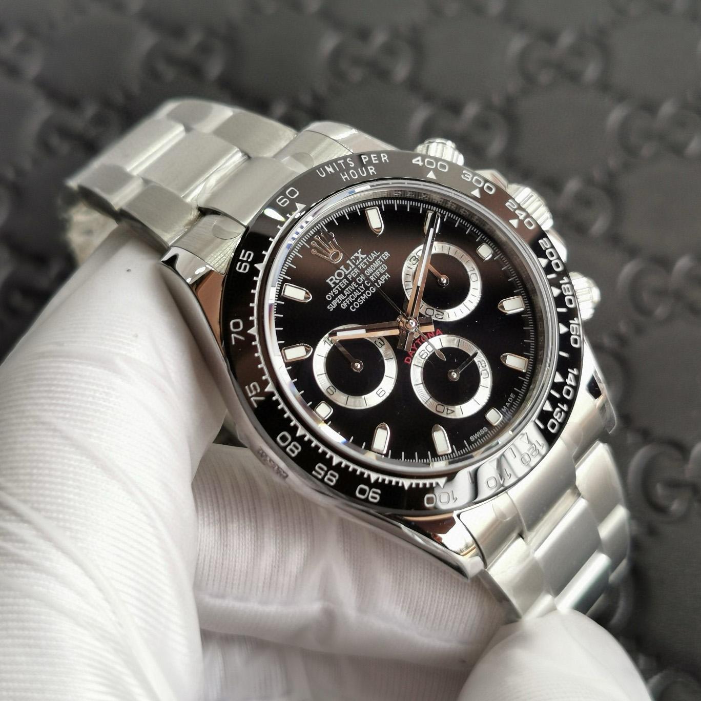 Rolex Cosmograph Daytona Stainless Steel Black Dial Watch 116500 - FashionPlug