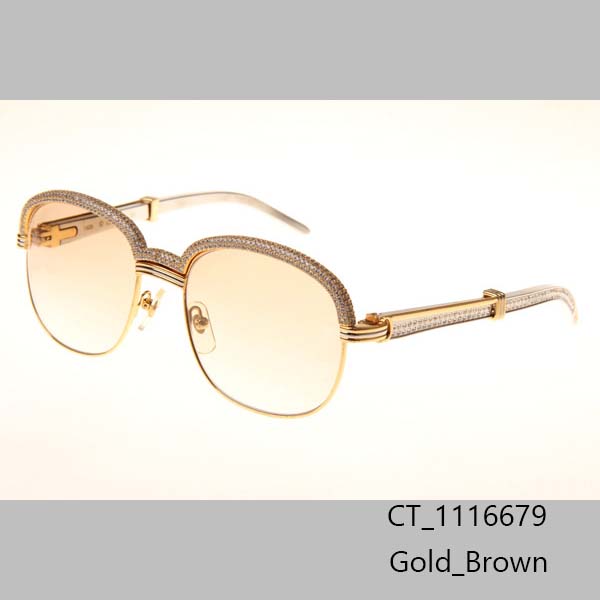 Cartier CT_1116679 Diamond Silver Diamond Stainless Steel Sunglasses In Gold Brown - FashionPlug