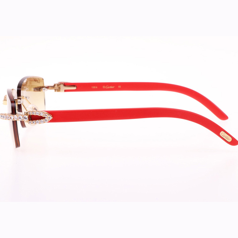 Cartier CT 3524012 Big Diamond Red Wood Sunglasses In Gold Brown - FashionPlug
