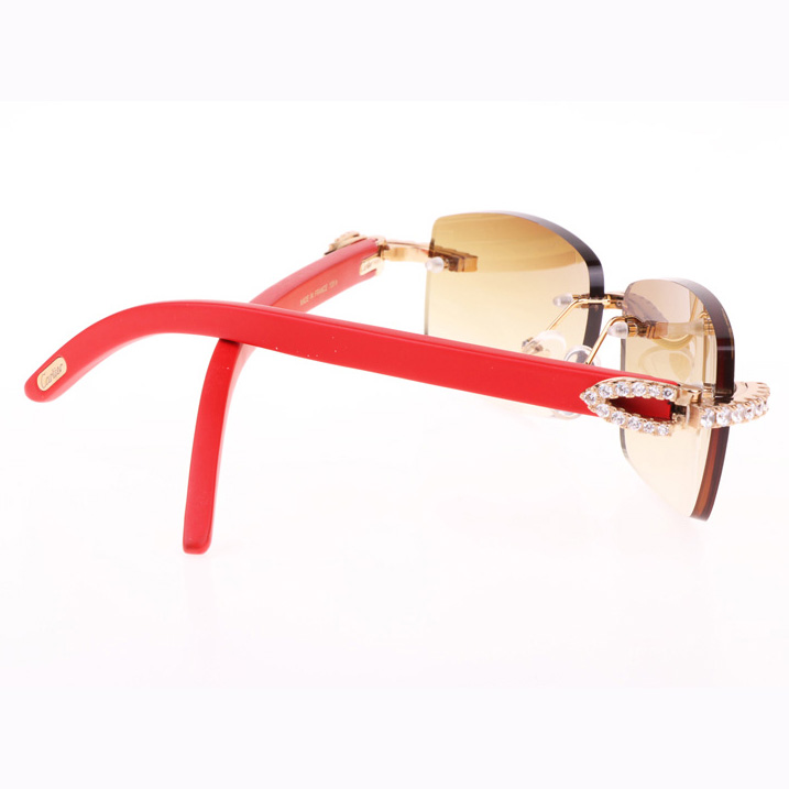 Cartier CT 3524012 Big Diamond Red Wood Sunglasses In Gold Brown - FashionPlug