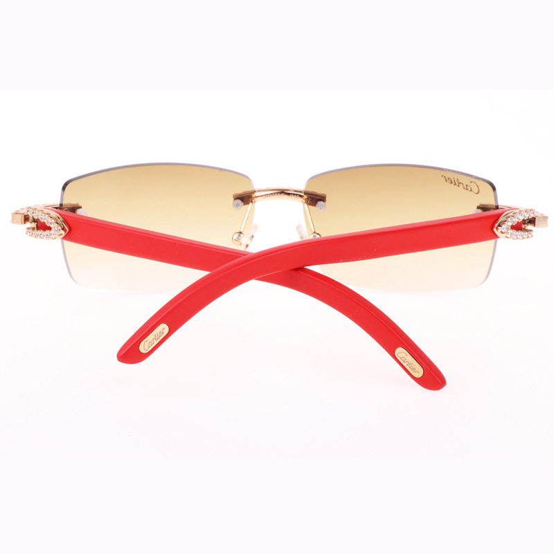 Cartier CT 3524012 Big Diamond Red Wood Sunglasses In Gold Brown - FashionPlug