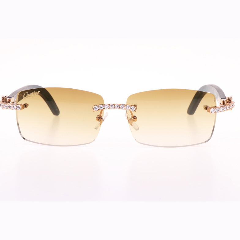Cartier CT 3524012 Big Diamond Green Wood Sunglasses In Gold Brown - FashionPlug