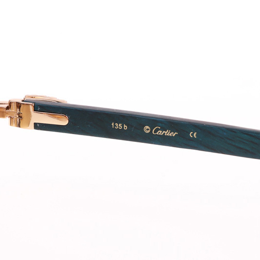 Cartier CT 3524012 Big Diamond Green Wood Sunglasses In Gold Brown - FashionPlug