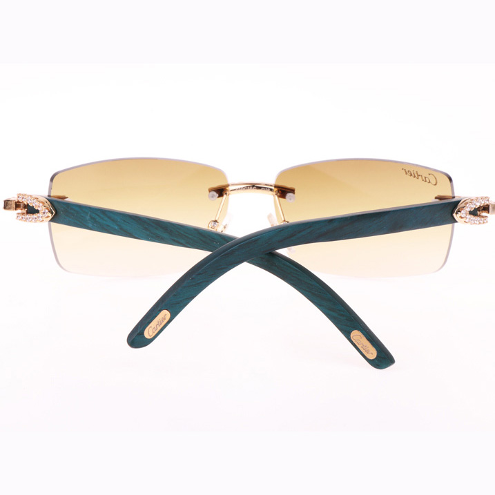 Cartier CT 3524012 Big Diamond Green Wood Sunglasses In Gold Brown - FashionPlug