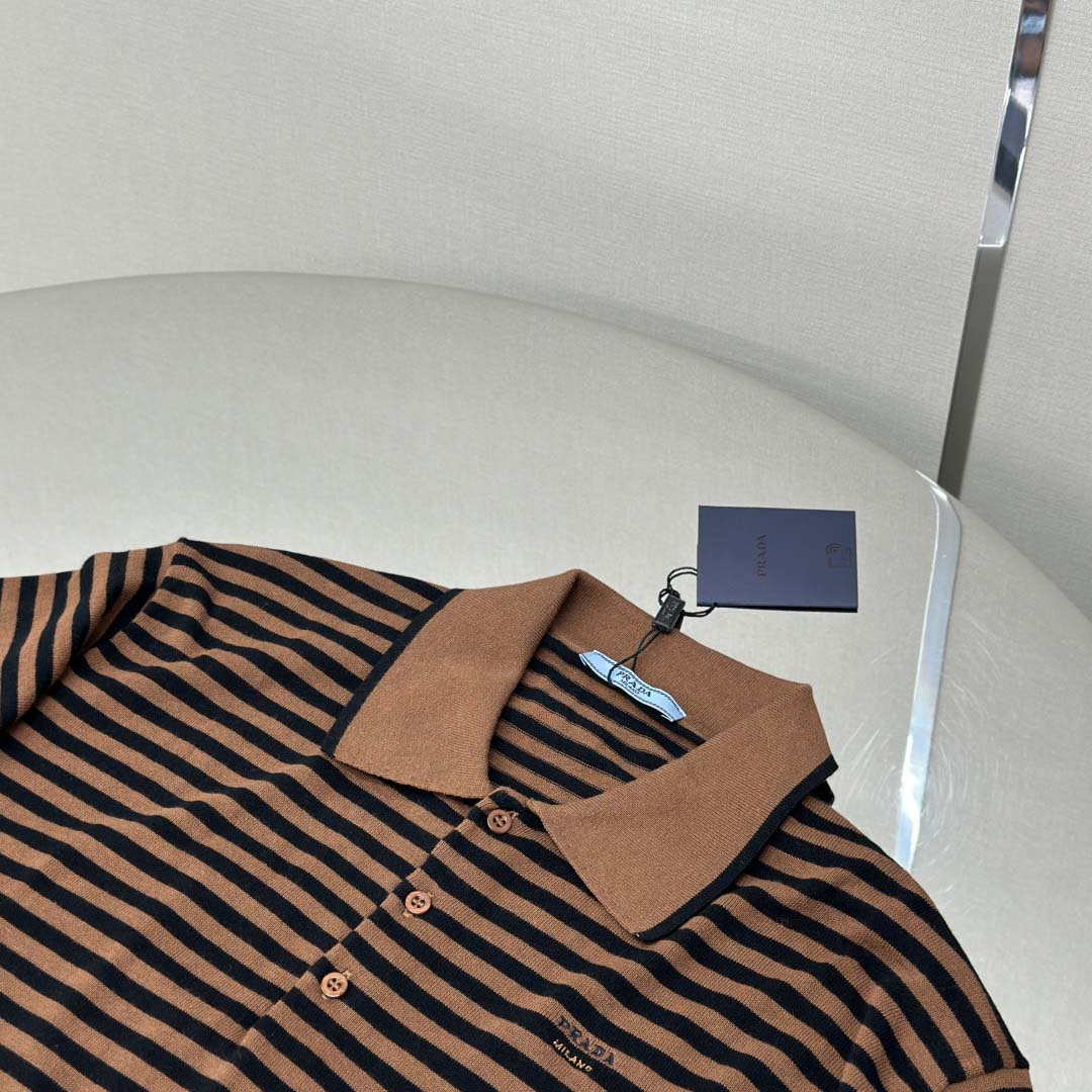 Prada Striped Cotton Polo Shirt - FashionPlug