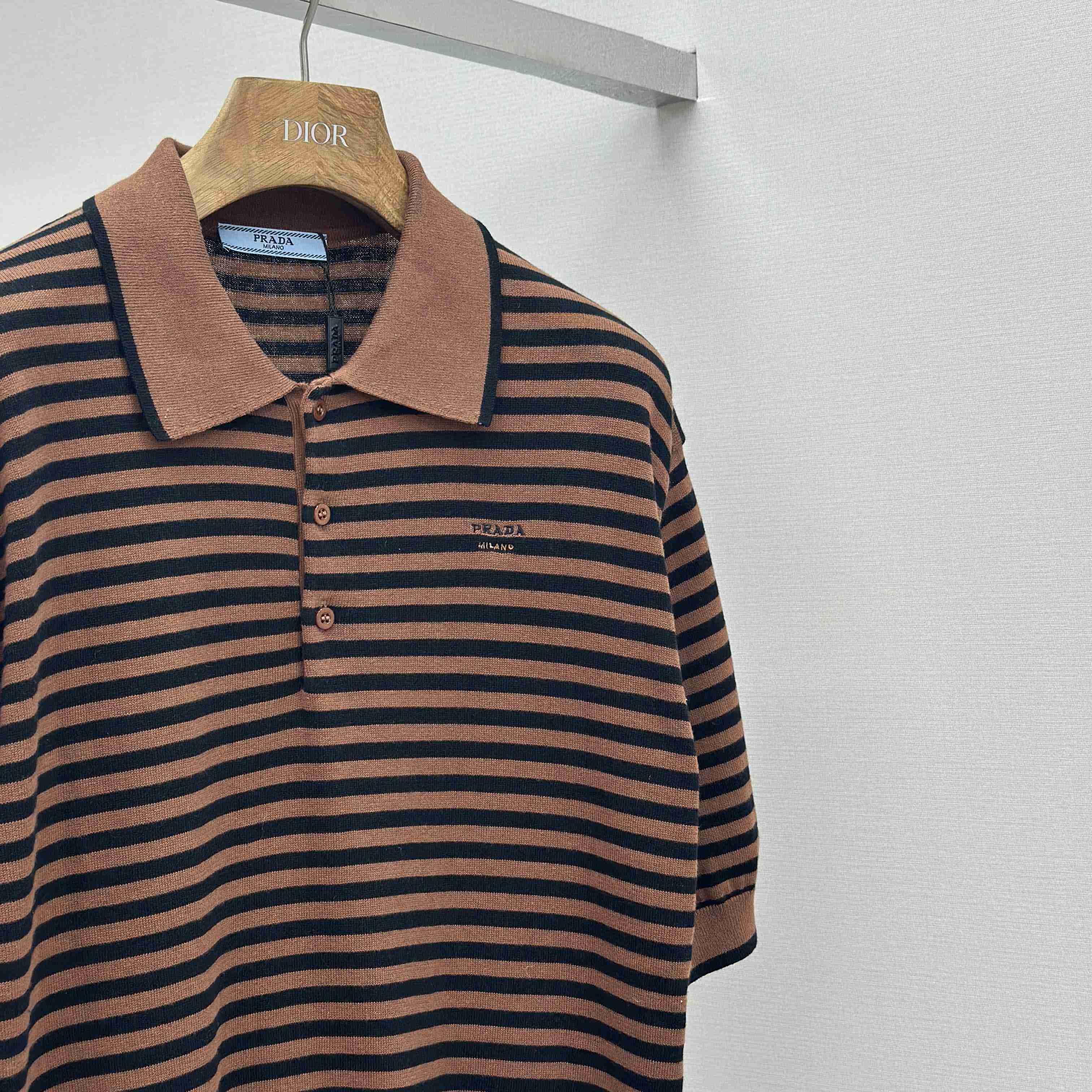 Prada Striped Cotton Polo Shirt - FashionPlug