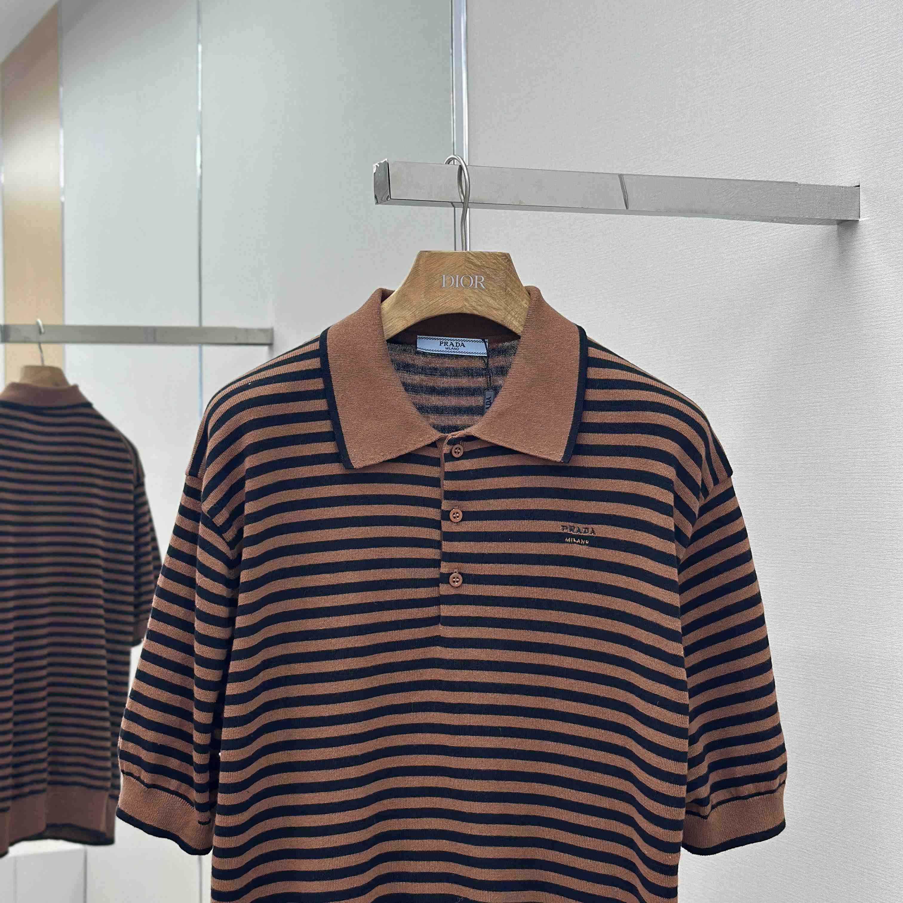 Prada Striped Cotton Polo Shirt - FashionPlug