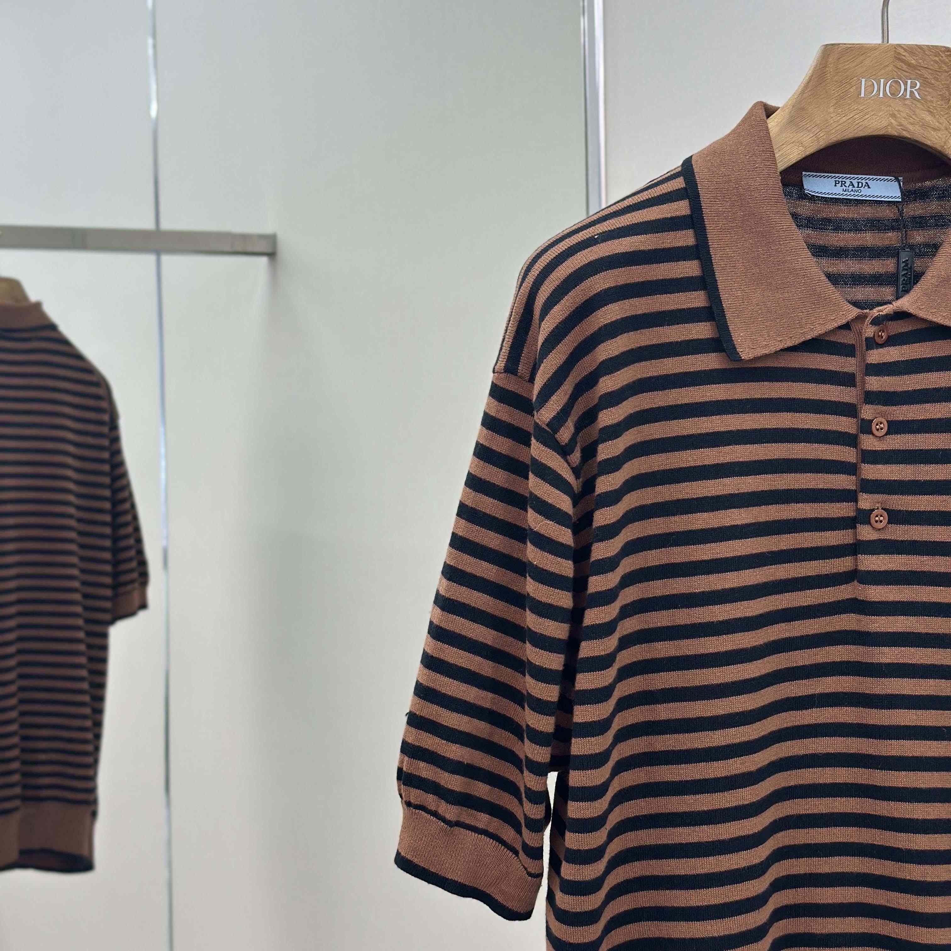 Prada Striped Cotton Polo Shirt - FashionPlug