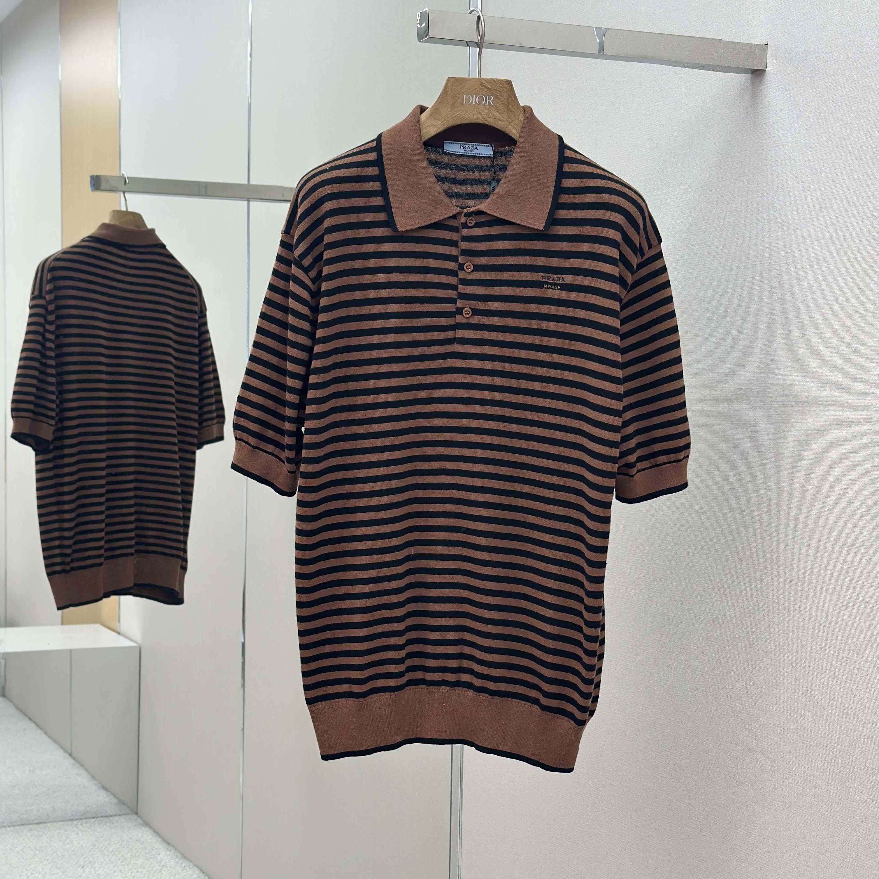 Prada Striped Cotton Polo Shirt - FashionPlug