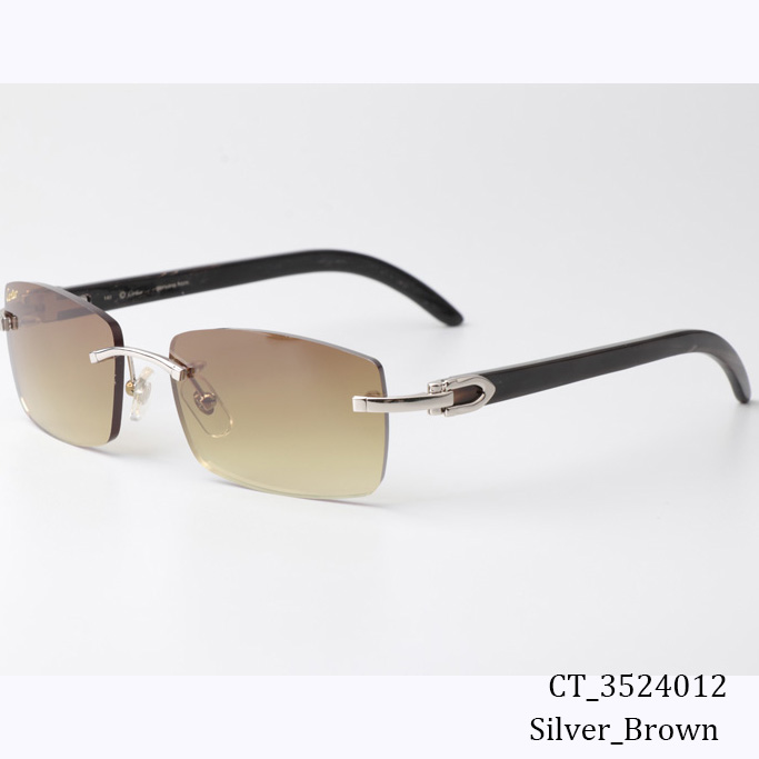 Cartier CT_3524012 Black Buffalo Sunglasses In Silver Brown - FashionPlug