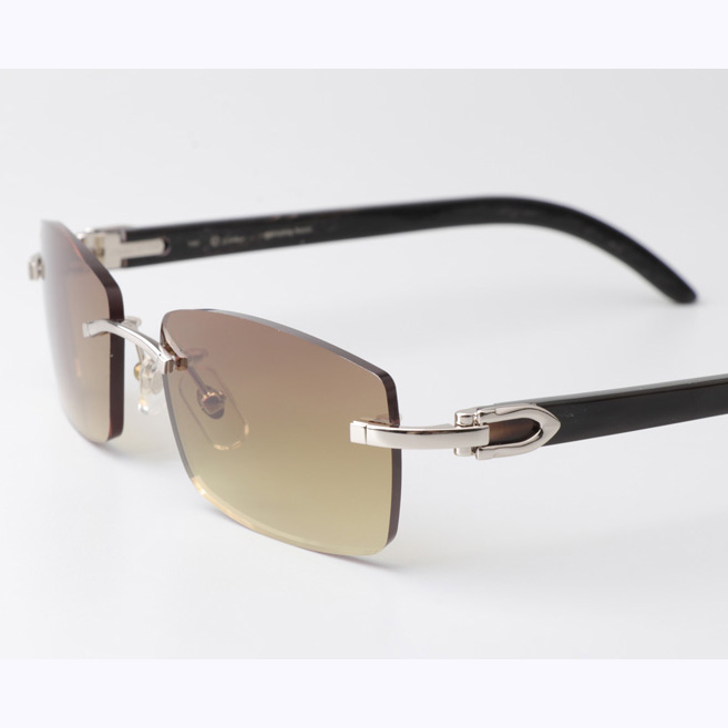 Cartier CT_3524012 Black Buffalo Sunglasses In Silver Brown - FashionPlug