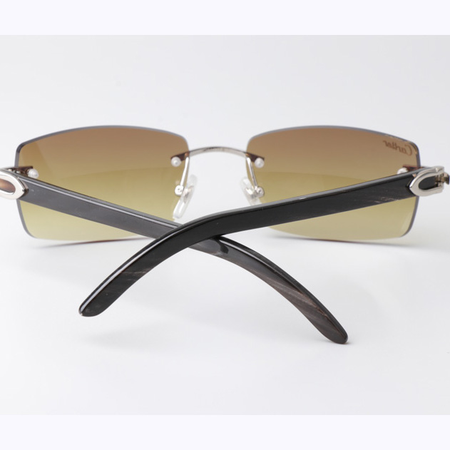 Cartier CT_3524012 Black Buffalo Sunglasses In Silver Brown - FashionPlug