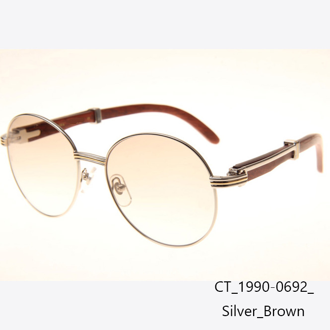 Cartier CT1990-0692 Wood Sunglasses In Silver Brown - FashionPlug