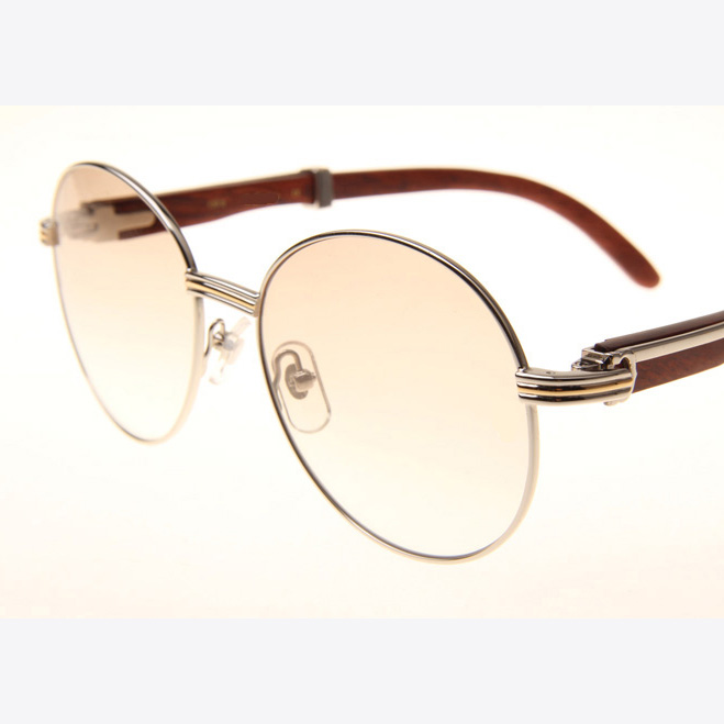 Cartier CT1990-0692 Wood Sunglasses In Silver Brown - FashionPlug