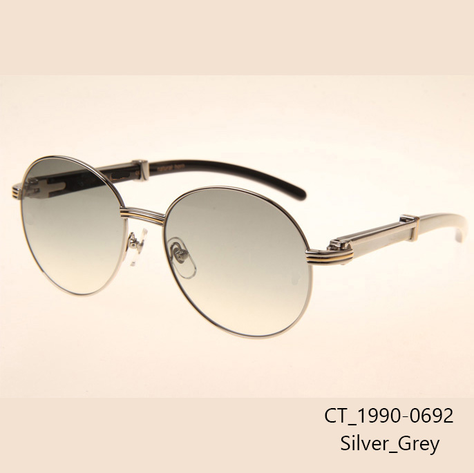 Cartier CT1990-0692 White Mix Black Buffalo Sunglasses In Silver Grey - FashionPlug