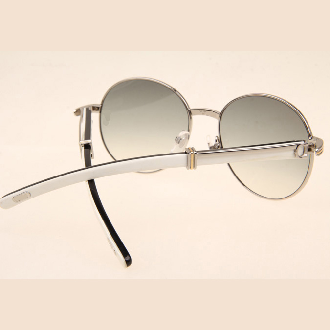 Cartier CT1990-0692 White Mix Black Buffalo Sunglasses In Silver Grey - FashionPlug