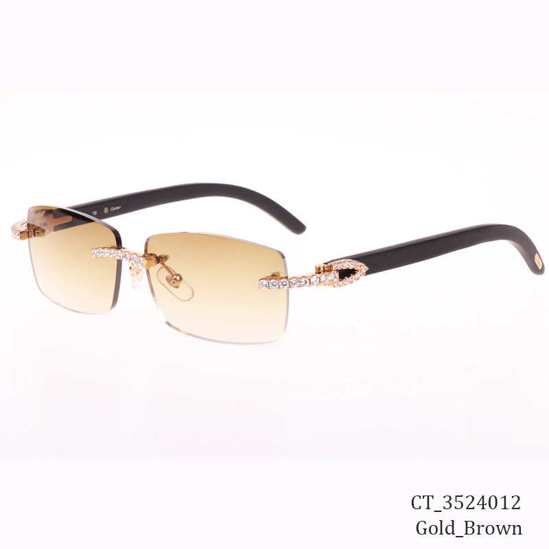 Cartier CT 3524012 Big Diamond Black Wood Sunglasses In Gold Brown - FashionPlug