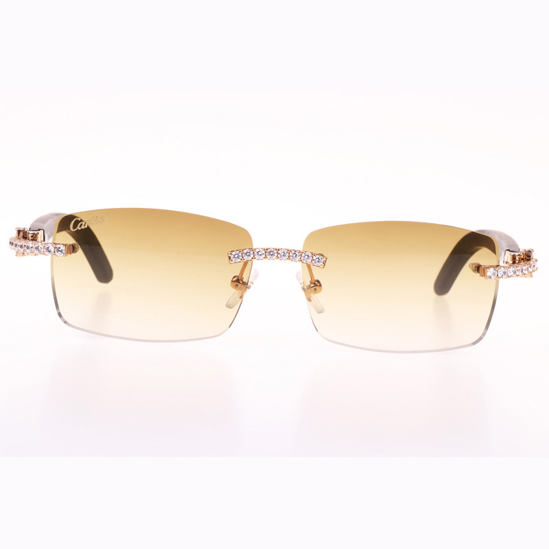 Cartier CT 3524012 Big Diamond Black Wood Sunglasses In Gold Brown - FashionPlug