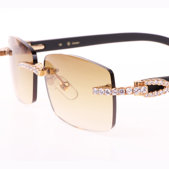 Cartier CT 3524012 Big Diamond Black Wood Sunglasses In Gold Brown - FashionPlug
