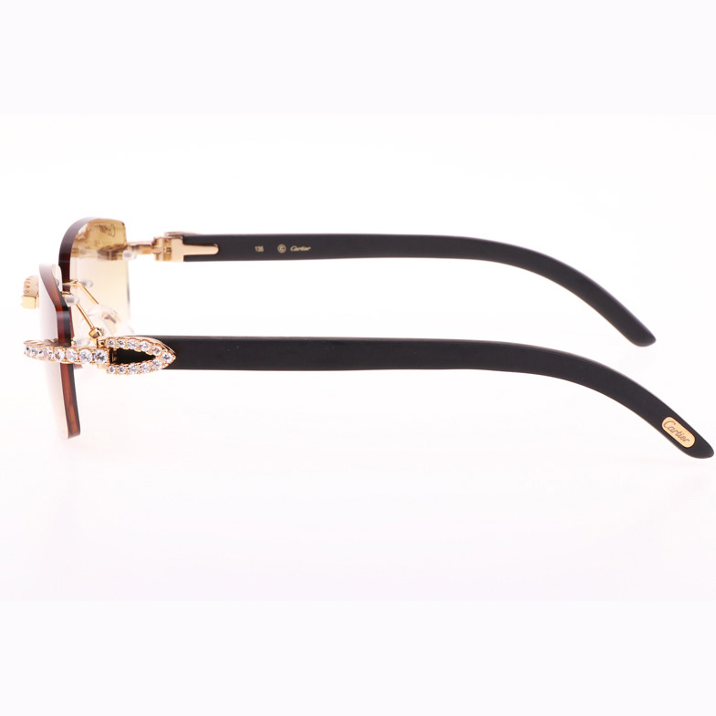 Cartier CT 3524012 Big Diamond Black Wood Sunglasses In Gold Brown - FashionPlug