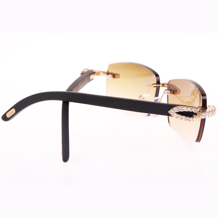 Cartier CT 3524012 Big Diamond Black Wood Sunglasses In Gold Brown - FashionPlug