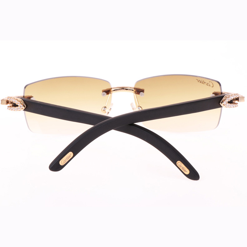 Cartier CT 3524012 Big Diamond Black Wood Sunglasses In Gold Brown - FashionPlug