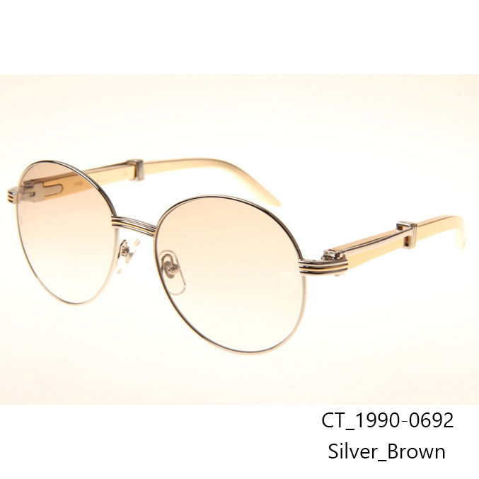 Cartier CT1990-0692 Gold Stainless Steel Sunglasses In Silver Brown - FashionPlug