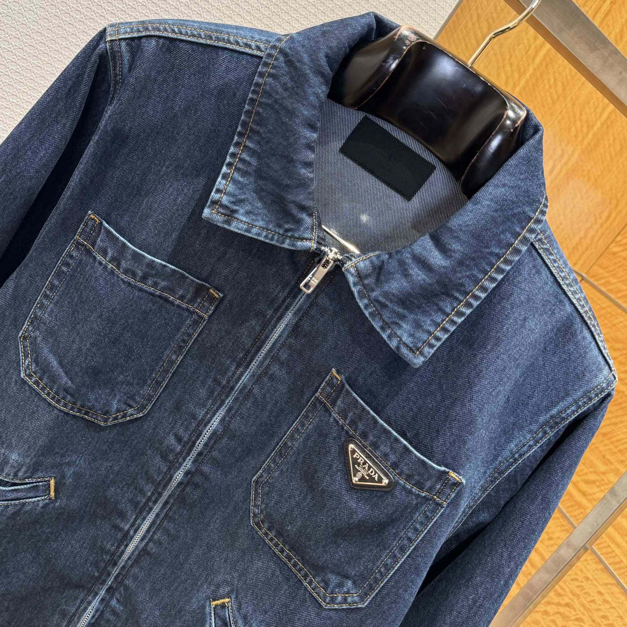Prada Light Denim Zipper Jacket - FashionPlug