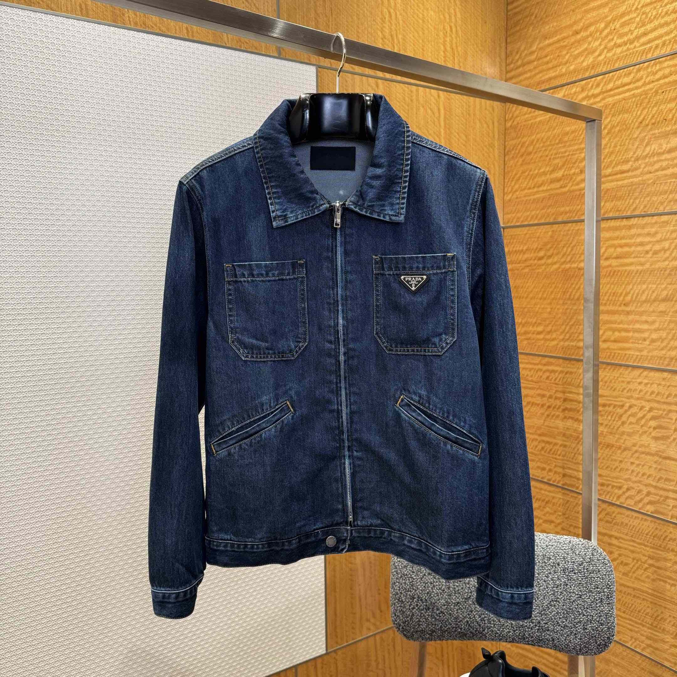 Prada Light Denim Zipper Jacket - FashionPlug