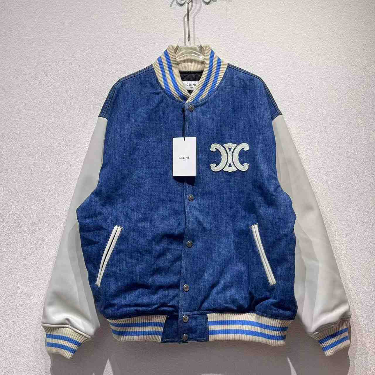 Celine Loose Triomphe Teddy In Trail Wash Denim - FashionPlug