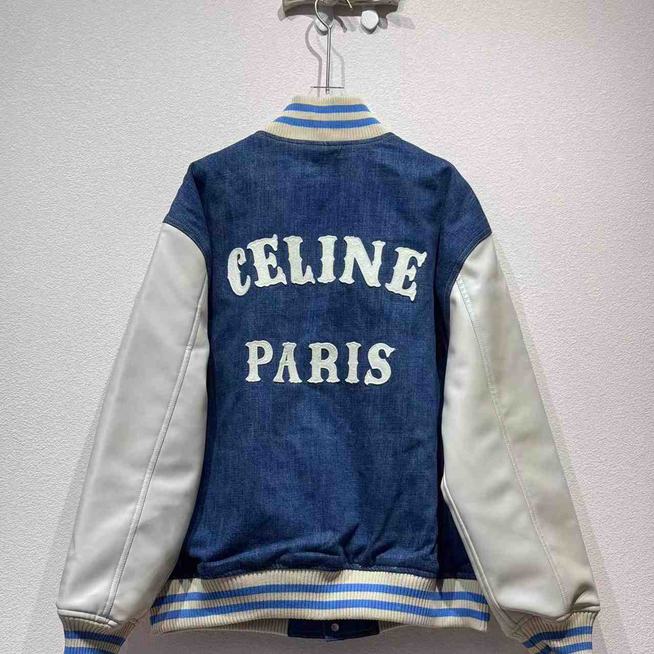 Celine Loose Triomphe Teddy In Trail Wash Denim - FashionPlug