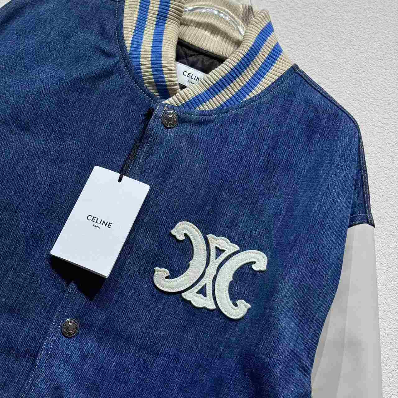 Celine Loose Triomphe Teddy In Trail Wash Denim - FashionPlug