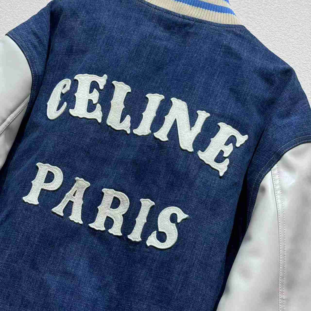 Celine Loose Triomphe Teddy In Trail Wash Denim - FashionPlug