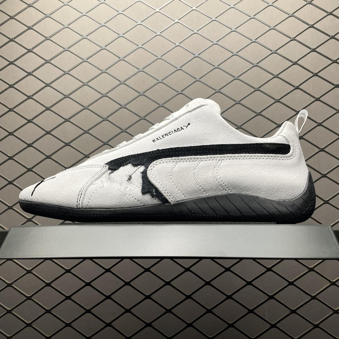Balenciaga Speedcat Suede Balenciaga In White And Black Distressed Suede Cowskin - FashionPlug