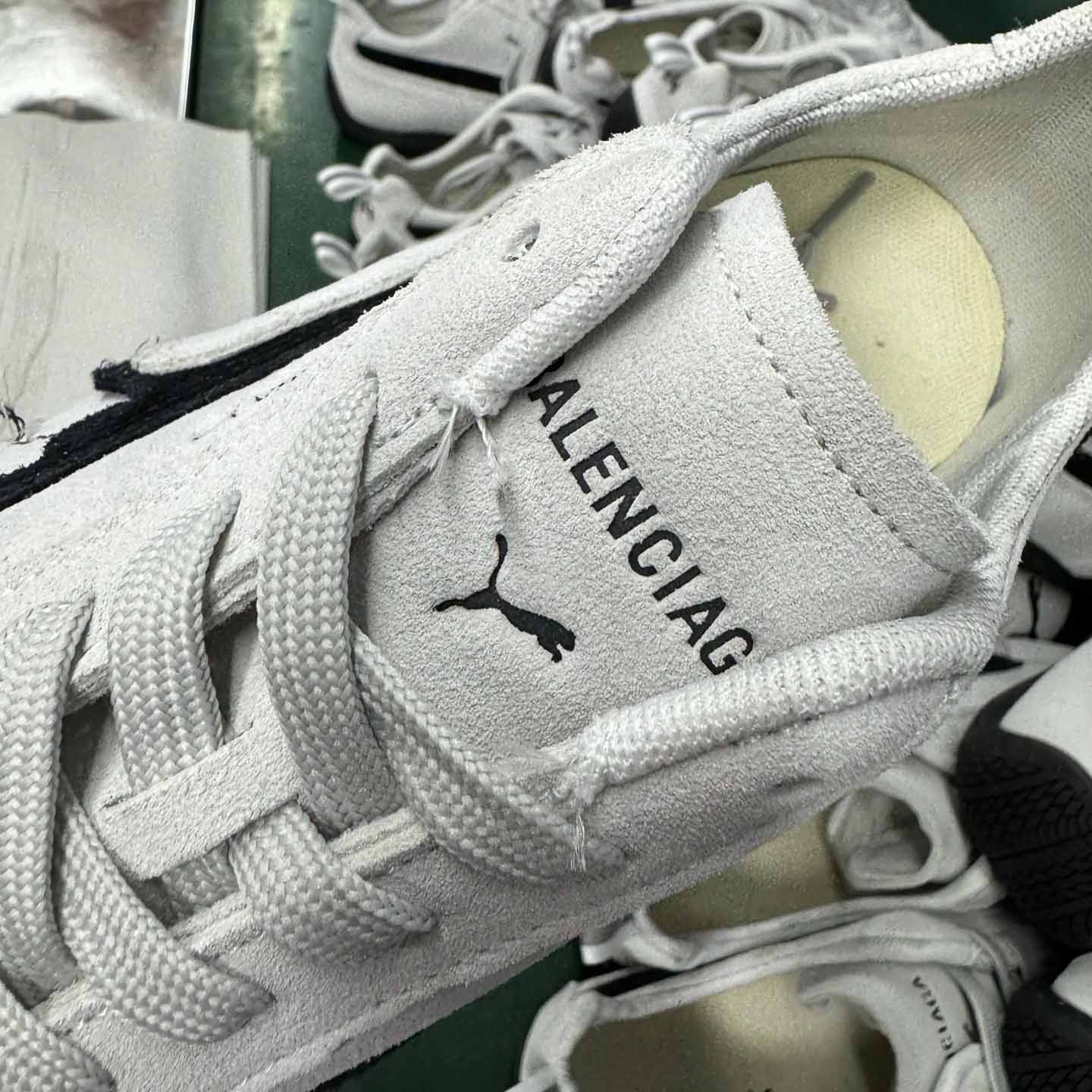 Balenciaga Speedcat Suede Balenciaga In White And Black Distressed Suede Cowskin - FashionPlug