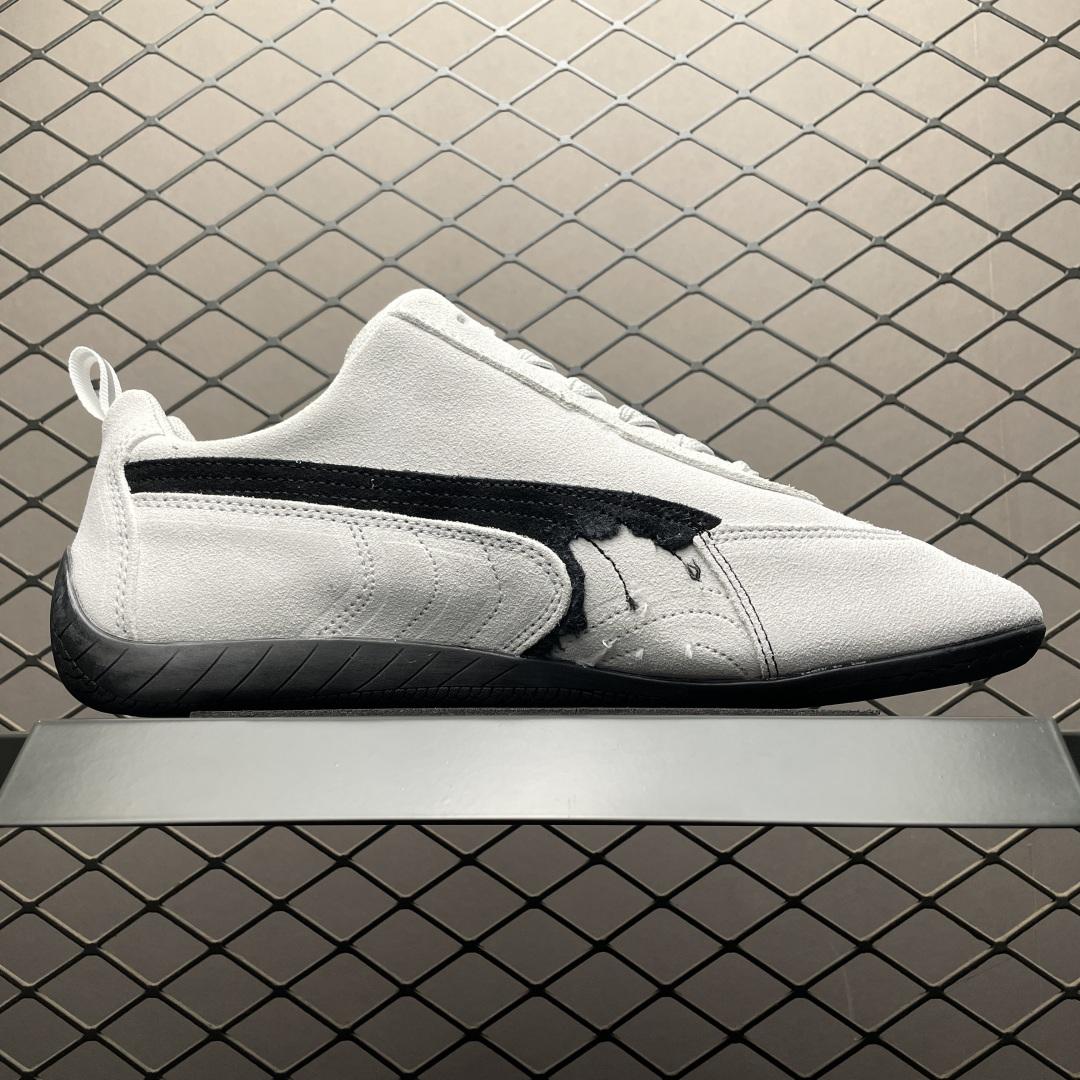 Balenciaga Speedcat Suede Balenciaga In White And Black Distressed Suede Cowskin - FashionPlug