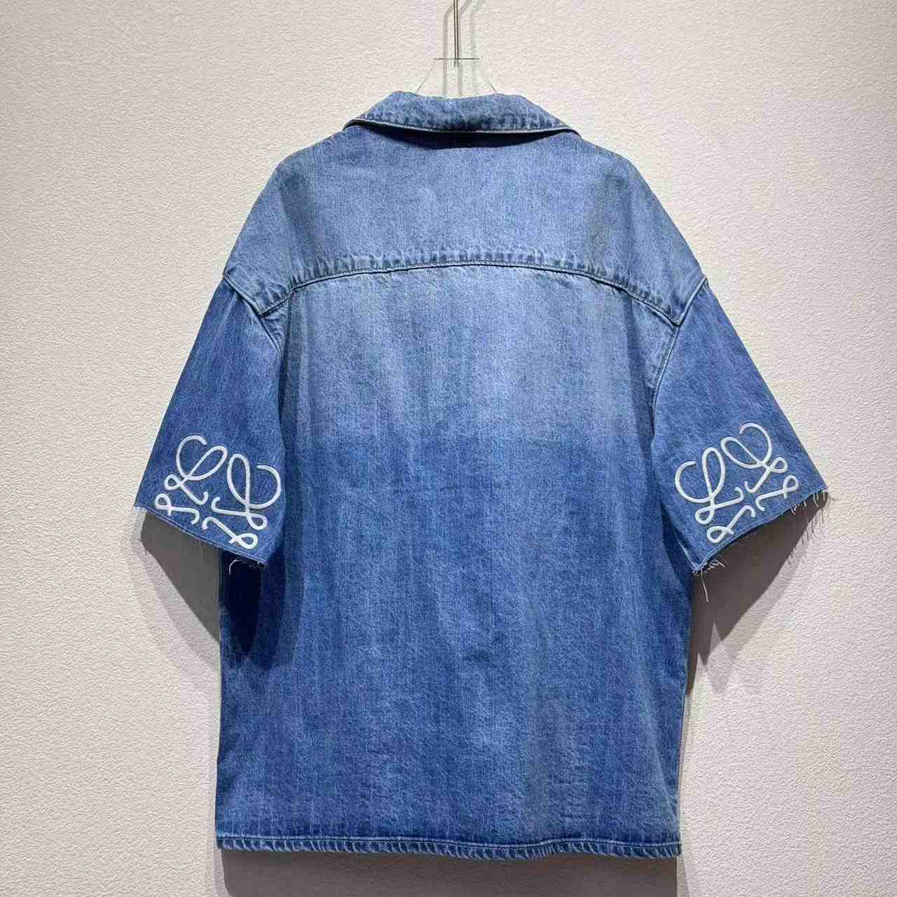 Loewe Anagram Short Sleeve Shirt In Denim - FashionPlug