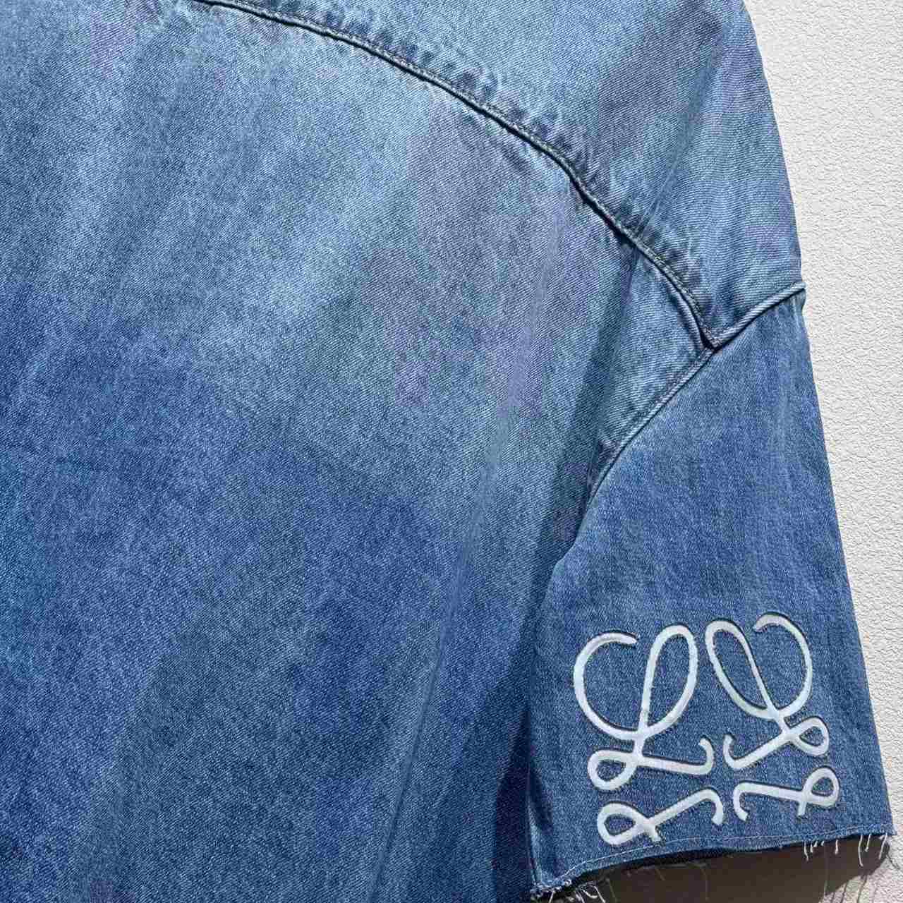 Loewe Anagram Short Sleeve Shirt In Denim - FashionPlug