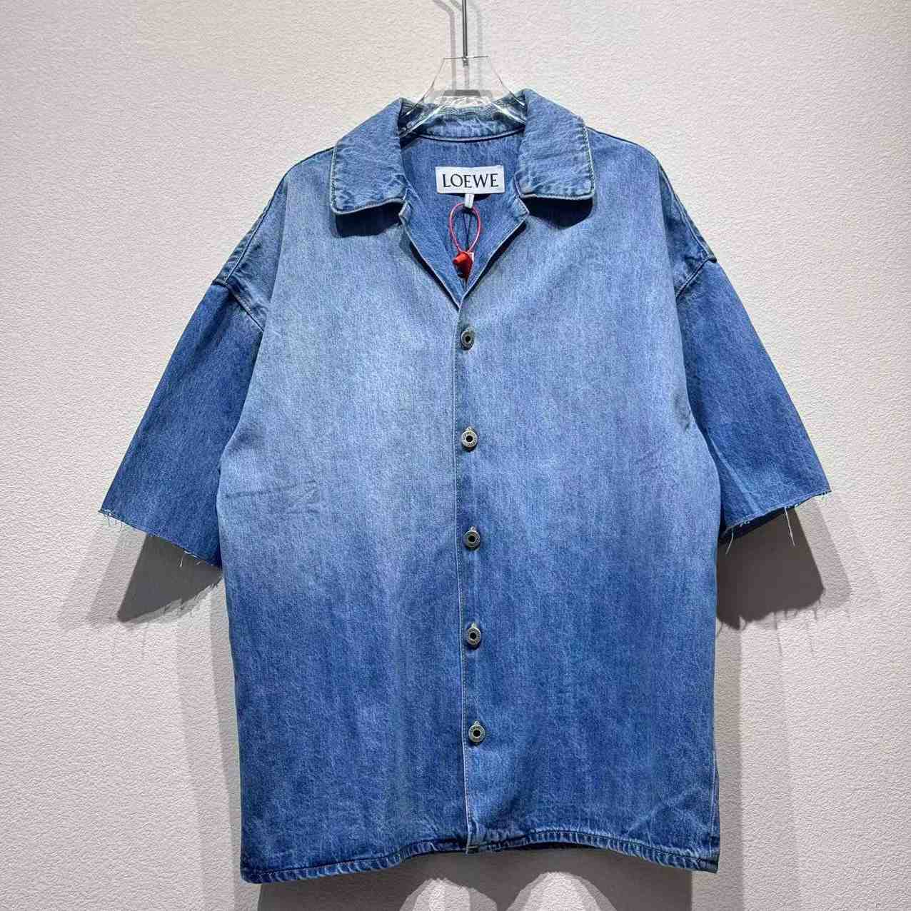 Loewe Anagram Short Sleeve Shirt In Denim - FashionPlug