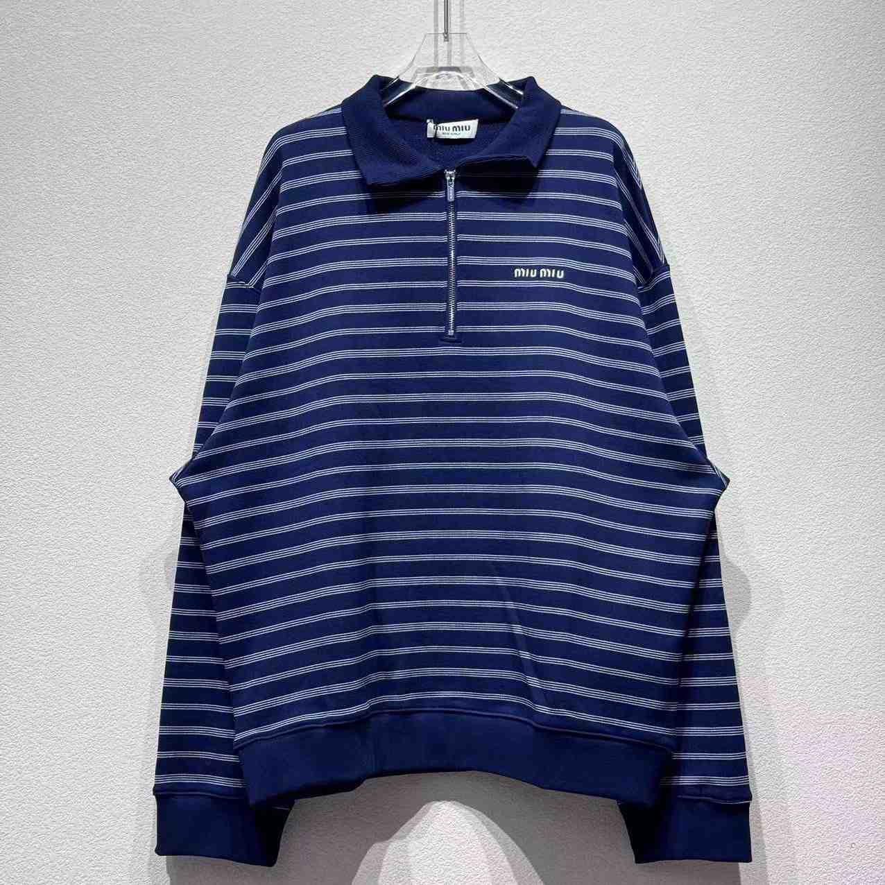 Miu Miu Striped Zipper Polo Shirt - FashionPlug
