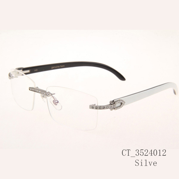 Cartier CT_3524012 Diamond White Mix Black Buffalo Eyeglasses In Silve - FashionPlug