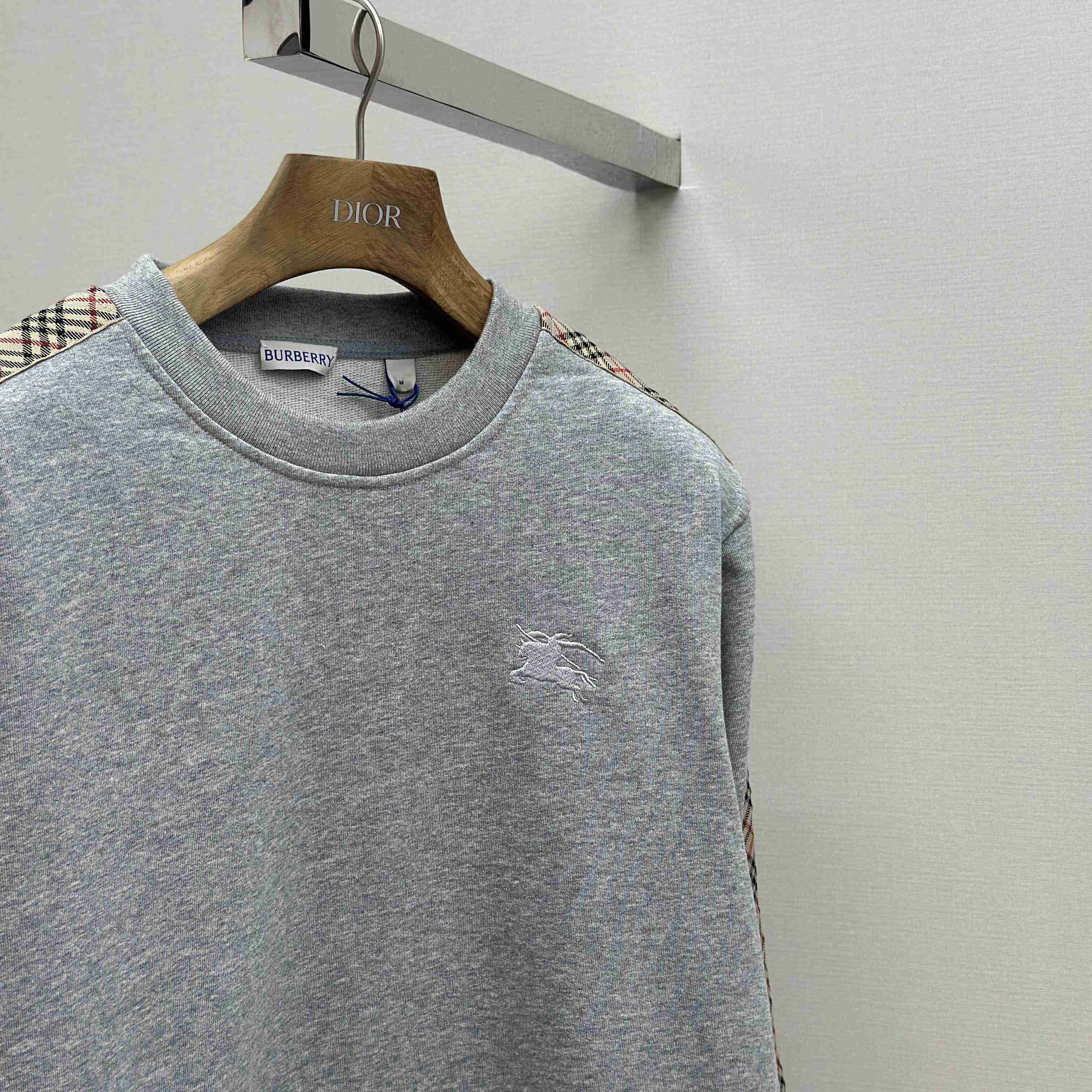 Burberry Check Trim Cotton Sweatshirt - FashionPlug